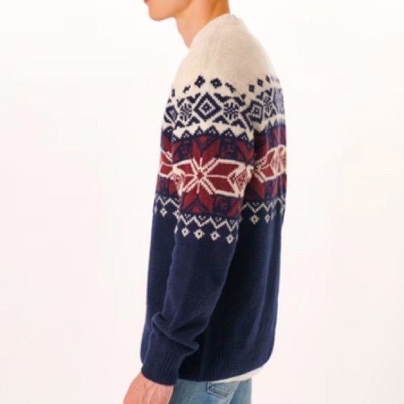 Abercrombie & Fitch, Holiday Pattern Crew Sweater, off White Pattern - Picture 4 of 7